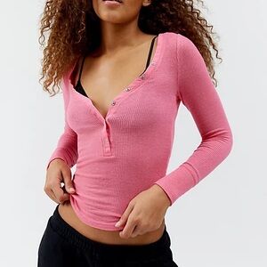 Urban Outfitters Pink Ribbed Long Sleeve Top